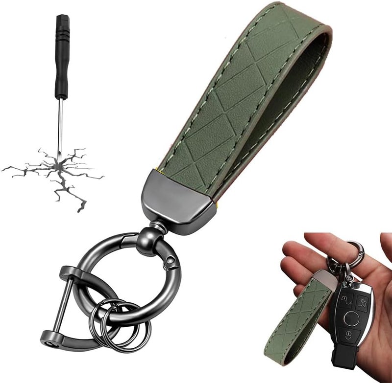 STACCTE Store Leather Keychain, Universal Car Key Holder, Anti-lost D-ring, 360 Degree Rotatable Key Fob Keychain for Men and Women (Green) - Image 1
